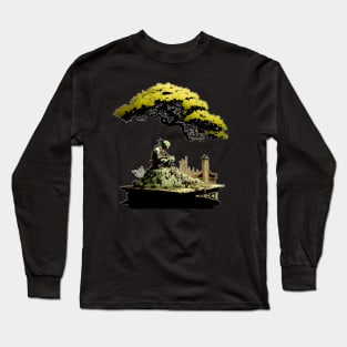 Contemplating the Complexities Under the Japanese Bonsai Tree No. 1 on a Dark Background Long Sleeve T-Shirt